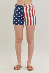 Judy Blue Full Size High Waist Americana Flag Fray Hem Shorts Plus Size PRINT OutfitFlow
